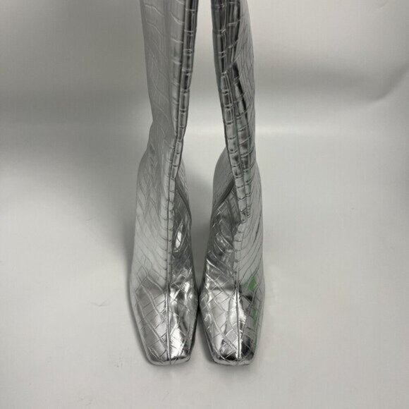 Zara Metallic Laminated Crocodile Embossed Knee High Boots Euro Sz 40 US Sz 9 - Picture 9 of 16